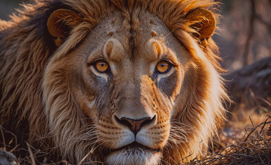 Poster - Lion with a long mane and a yellowish-orange face
