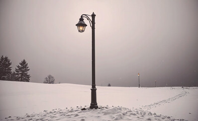 Poster - Street light is standing in the snow