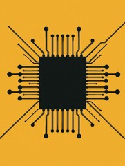 Fototapete - The design features a bold microchip icon surrounded by delicate digital traces, symbolizing the essence of electronics and innovation. Generative AI