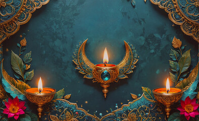 Poster - Three candles are lit on a blue background