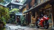 © Pat J. - A superbike parked beside a traditional Japanese garden, blending natural beauty with automotive excellence