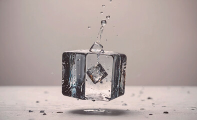 Poster - Cube of ice is floating in a glass of water