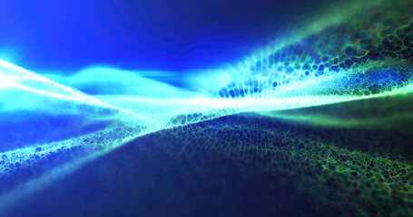 Poster - Green digital wave pattern, abstract and futuristic with a smooth, flowing appearance, ideal for modern background