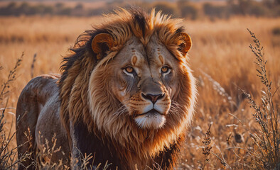 Poster - Lion is standing in tall grass
