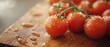 © Ai Studio - Fresh, dewy cherry tomatoes rest on a wooden board, their vibrant red color and moisture captivating in natural light.
