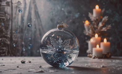 Poster - Glass ball with a snowflake inside of it