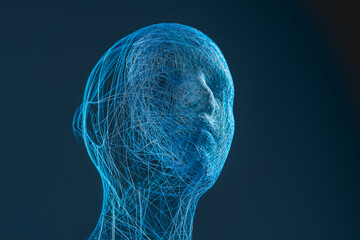 AI humanoid head with blue line concepts