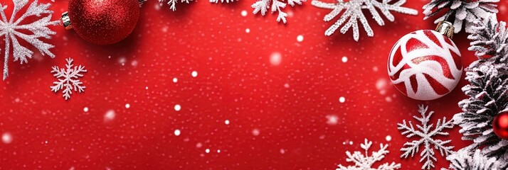 Wall Mural - red christmas background with snowflakes and christmas balls 