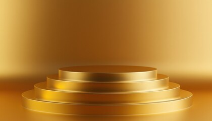 Poster - Elegant Gold 3d Render With Geometric Shapes And Empty Pedestal On Six Floors: Podium Circle Wall Shape With Gradient. A Stylish Platform For Product Presentation.