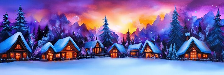 Wall Mural - acryllic painting of christmas village