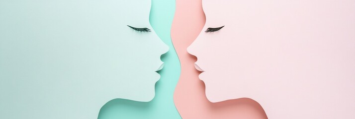 Leinwandbilder - Two abstract silhouettes in soft pastel hues convey a deep sense of communication and empathy, inviting thoughtful reflection. Generative AI