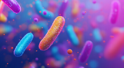 Poster - A microscopic image of colorful bacteria, showcasing the diverse shapes and sizes of these microorganisms