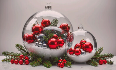 Poster - Two glass balls with red and silver balls in the middle