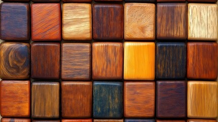 Aufkleber - Close up of many wooden blocks of different colors. The blocks are arranged in a grid pattern, with some blocks being larger than others. Concept of variety and diversity