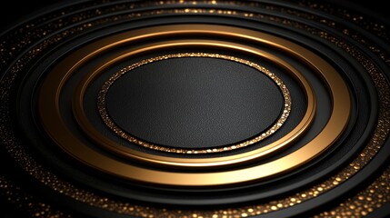 Aufkleber - gold and black circle with a black background. the circle is surrounded by gold circles. the gold ci