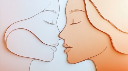 Poster - Two abstract silhouettes of faces in pastel shades illustrate the essence of communication and empathy, creating a calming atmosphere. Generative AI