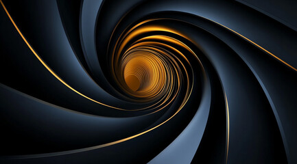 Poster - A close-up of a metallic spiral tunnel with black and gold detailing