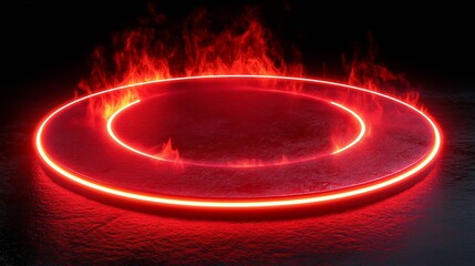 Poster - red circle with a red fire in the center.