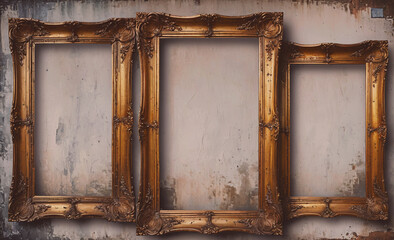 Poster - Three gold framed picture frames with a white background