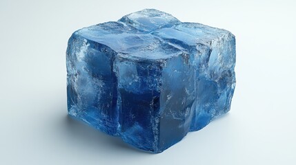 Poster - a blue ice cube on a white background