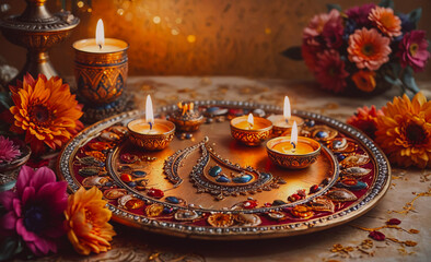 Aufkleber - Gold tray with candles on it