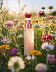 Wall Mural - Perfume bottle in a field