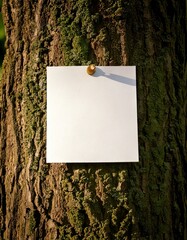 blank note paper on tree trunk