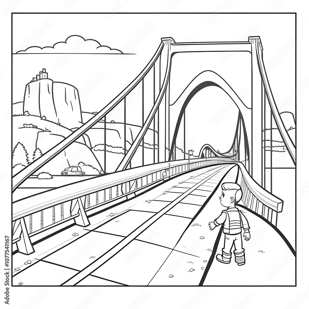 Bridge Coloring Graphics Coloring Page for Kids Featuring Famous Bridges Design Stock Photo ...