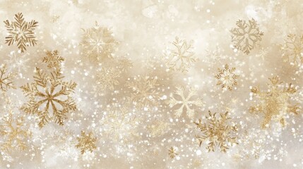 Aufkleber - Delicate golden snowflakes swirl amidst a shimmering, soft beige backdrop, creating a magical winter atmosphere perfect for holiday decor or seasonal designs.
