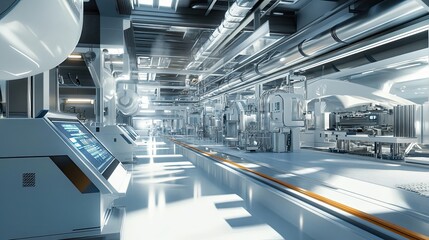 Poster - Modern Industrial Factory Interior with Advanced Machinery and Automated Production Line