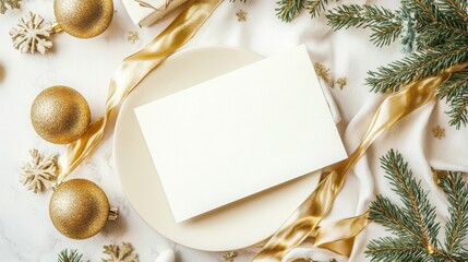 Aufkleber - A blank white card is placed on a light brown plate. The card is centered on the plate and takes up most of the space.