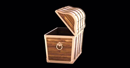 Poster - Empty Treasure Chest, animation, seamlessly loopable. 3D rendering isolated on transparent background