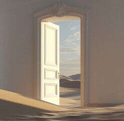 Poster - Door is open in a room with a sandy floor