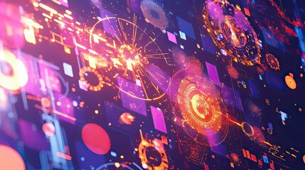 Poster - Abstract Digital Interface with Glowing Circles and Geometric Shapes