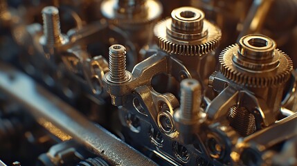 Poster - Detailed Close-Up View of a Diesel Engine Block with Metal Gears and Components Showcasing Precision Engineering and Mechanic Details
