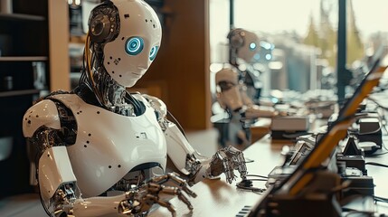 Poster - Humanoid Robot Working at a Desk with a Keyboard