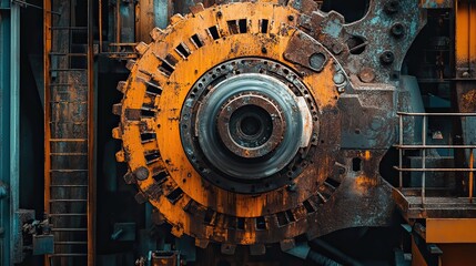 Poster - Close-up of a Rusty Industrial Gearwheel