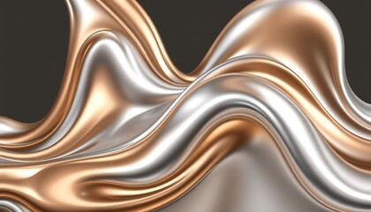 Poster - Liquid metal forms flow and twist in smooth curves, reflecting light in various shades of silver, bronze, and copper.