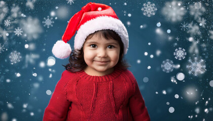 Wall Mural - bambina con cappellino babbo natale fiocchi di neve 