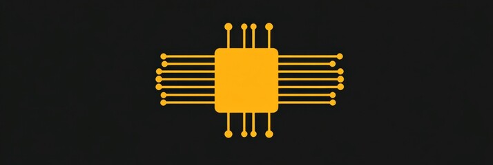 Fototapete - A microchip icon is illustrated with digital traces extending from its edges, emphasizing technology and innovation. Generative AI