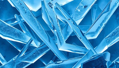 Poster - Angular, icy shards interlocked in a cold and sharp arrangement, reflecting different shades of blue and white light to evoke a sense of frozen stillness.
