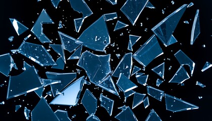 Aufkleber - Fractured, sharp-edged pieces float in mid-air, as though a glass pane has been shattered. 