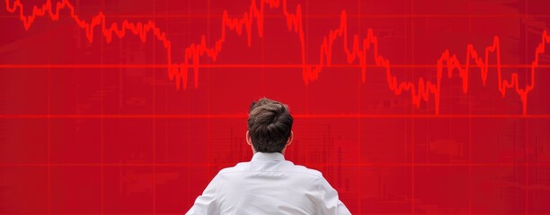 Poster - A person in business attire stares at a red financial graph, indicating a market downturn or loss.