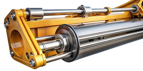 Wall Mural - Close-up View of a Shiny Steel Roller Assembly with a Yellow Metal Support Structure and Multiple Connecting Rods