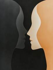 Fototapete - Two abstract silhouettes in soft pastel colors interact, symbolizing the essence of communication and deep-seated empathy. Generative AI