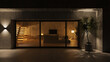 © Oleksandr Shcherban/Stocksy - Modern concrete exterior at night with outdoor and indoor lights, 3d