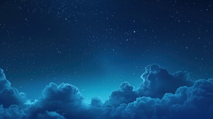 Beautiful fluffy clouds at night with dark blue starry sky, AI generated image