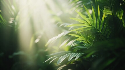 Leinwandbilder - gentle rays of sunlight shine through vibrant green leaves, illuminating the tranquil beauty of the 