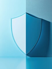 Leinwandbilder - A shield icon appears on a gradient background transitioning from blue to white, signifying strong cybersecurity services and online safety. Generative AI