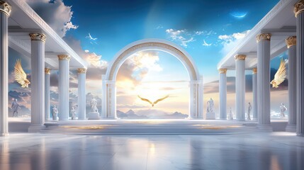 Poster - A beautiful Athena mural in a Greek temple, surrounded by mythological symbols and figures.